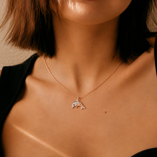 Dolphin Duet Chain Pendant Rose Gold