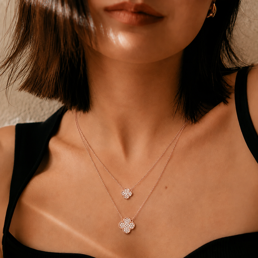 Clover Duo Chain Necklace Rose Gold