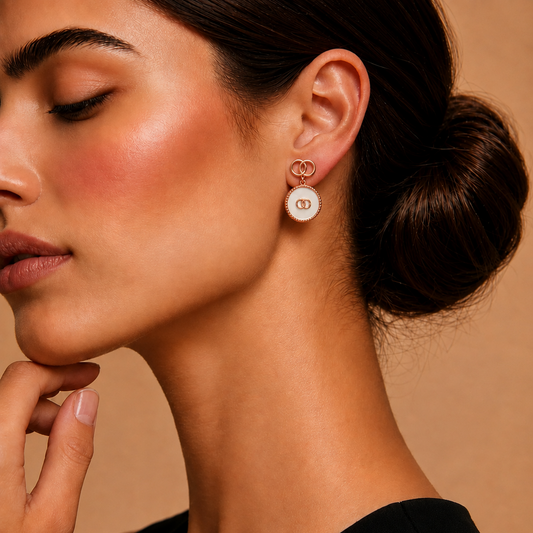 Mother of Pearl Emblem Earrings Rose Gold