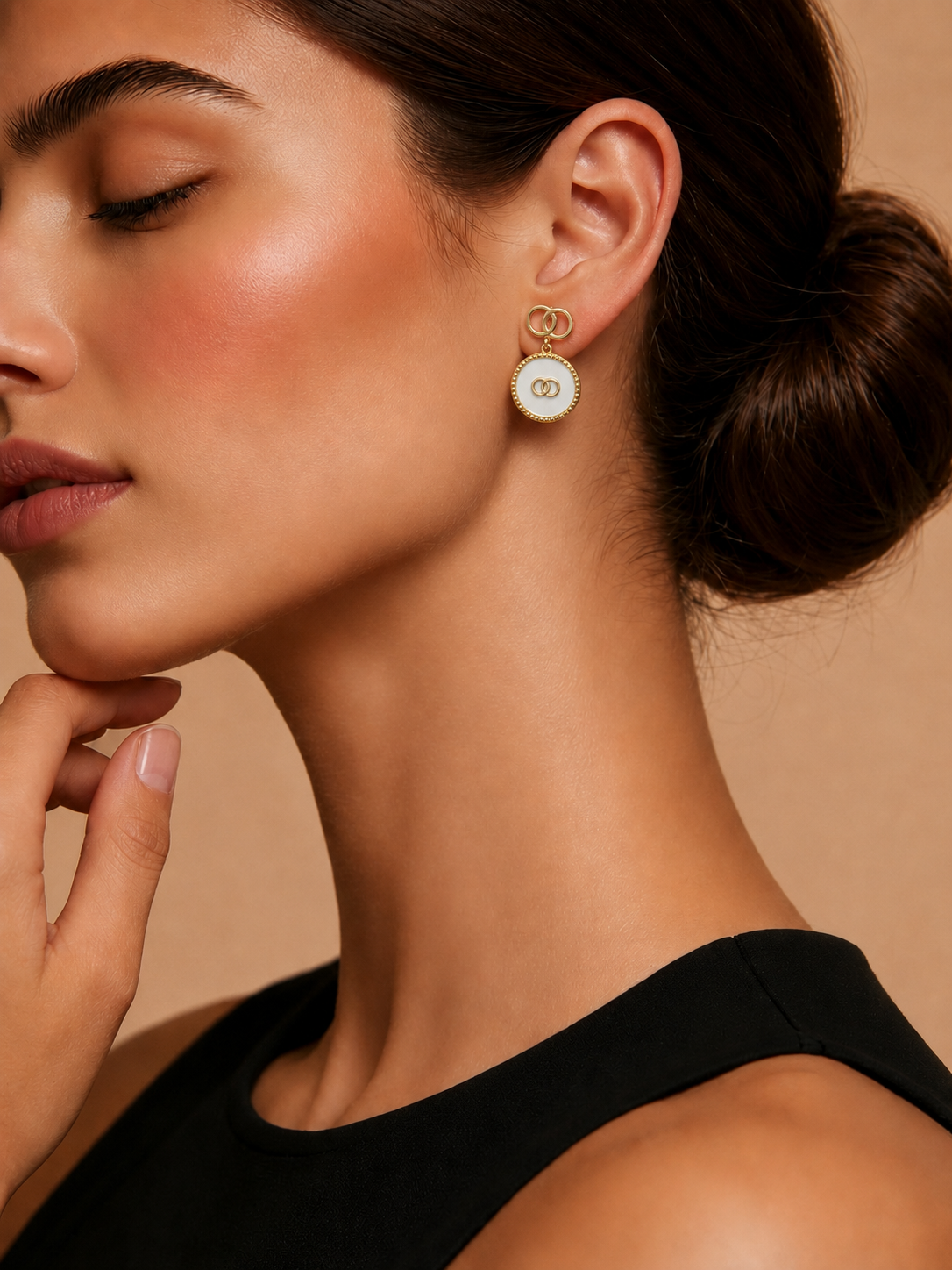Mother of Pearl Emblem Earrings Gold