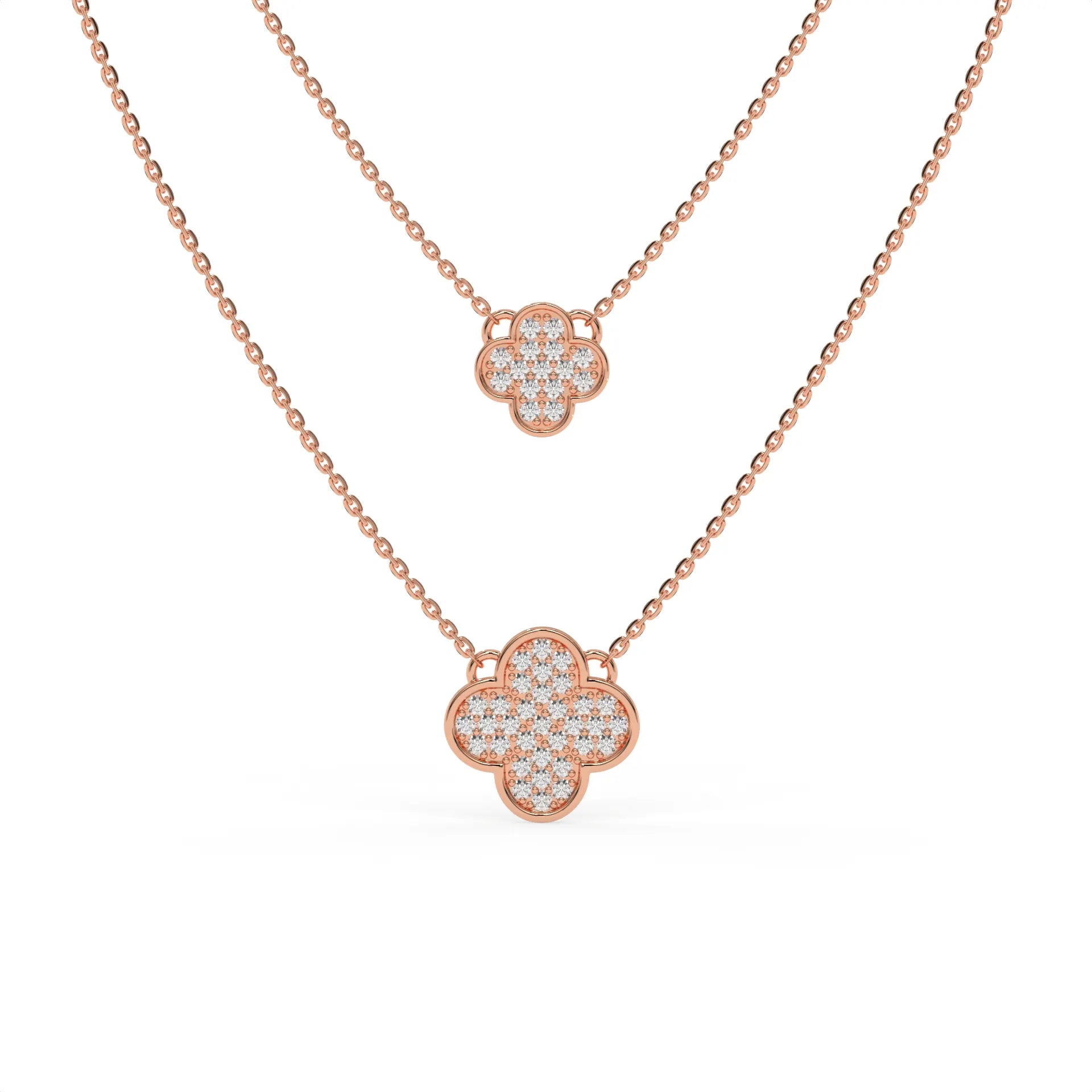 Clover Duo Chain Necklace Rose Gold