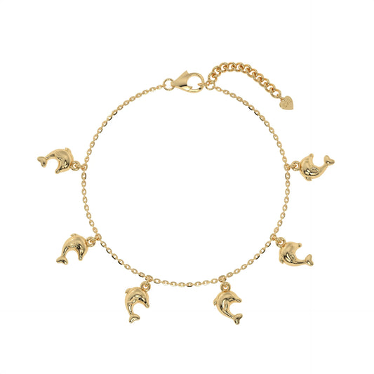 Dancing Dolphins Charm Bracelet Gold