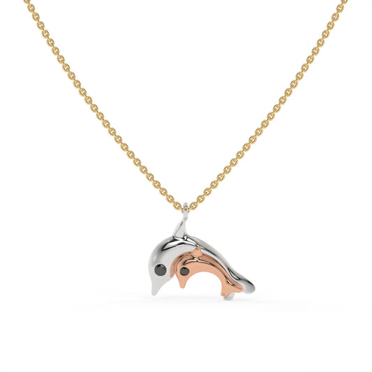 Dolphin Duet Chain Pendant Gold