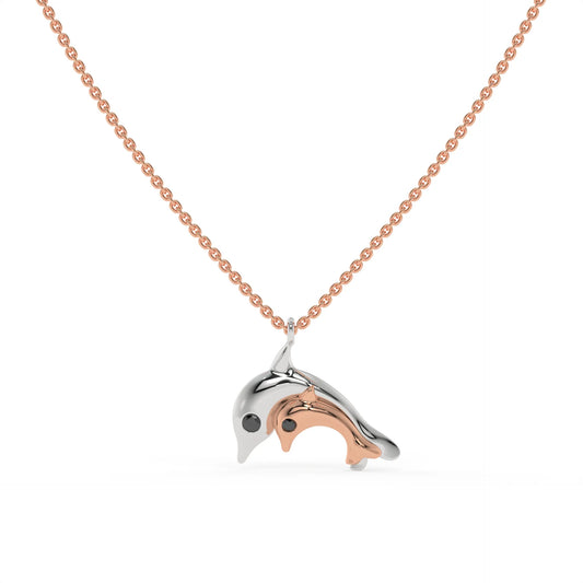 Dolphin Duet Chain Pendant Rose Gold