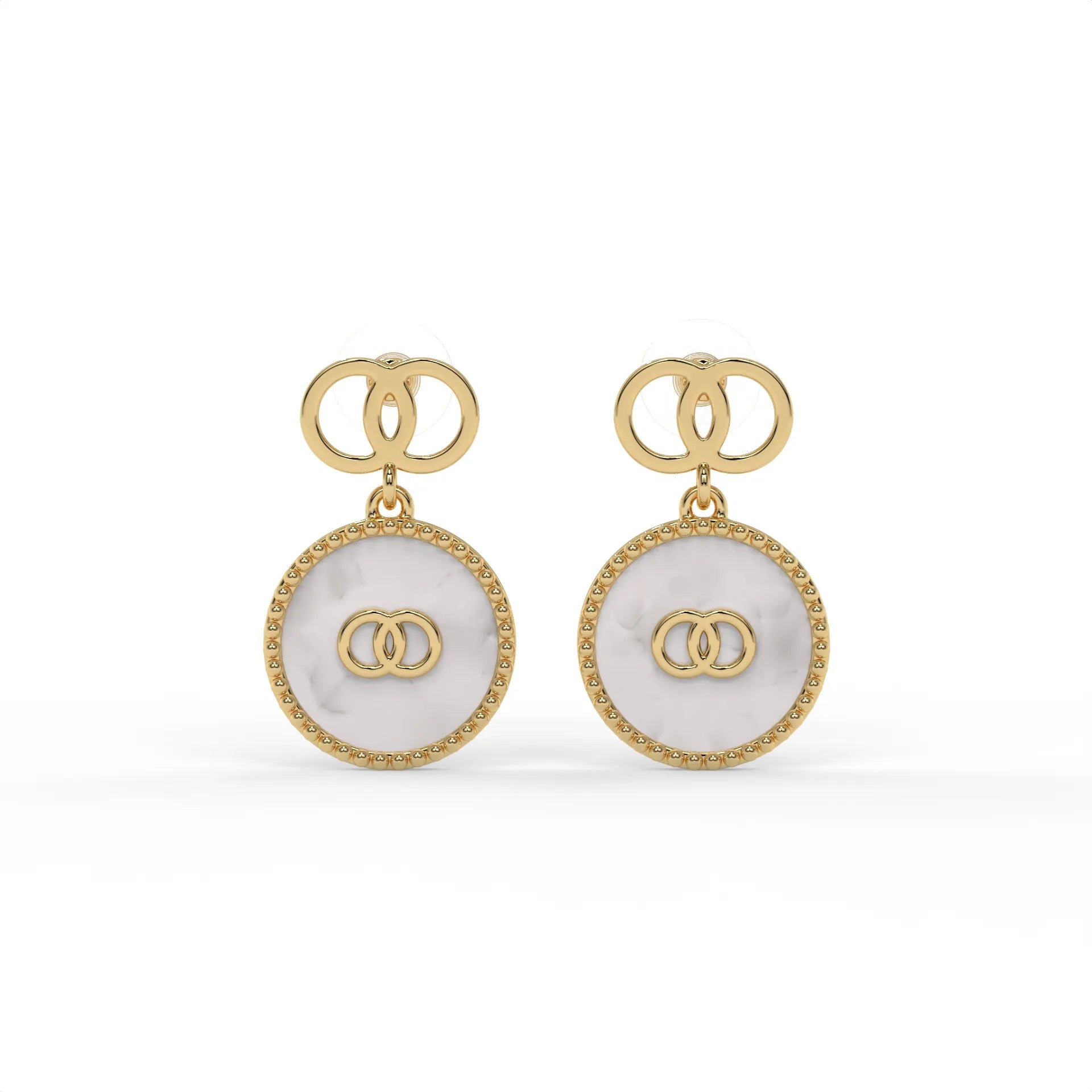 Mother of Pearl Emblem Earrings Gold
