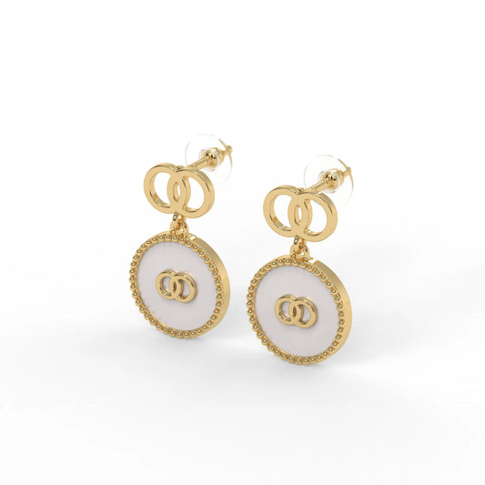 Mother of Pearl Emblem Earrings Gold