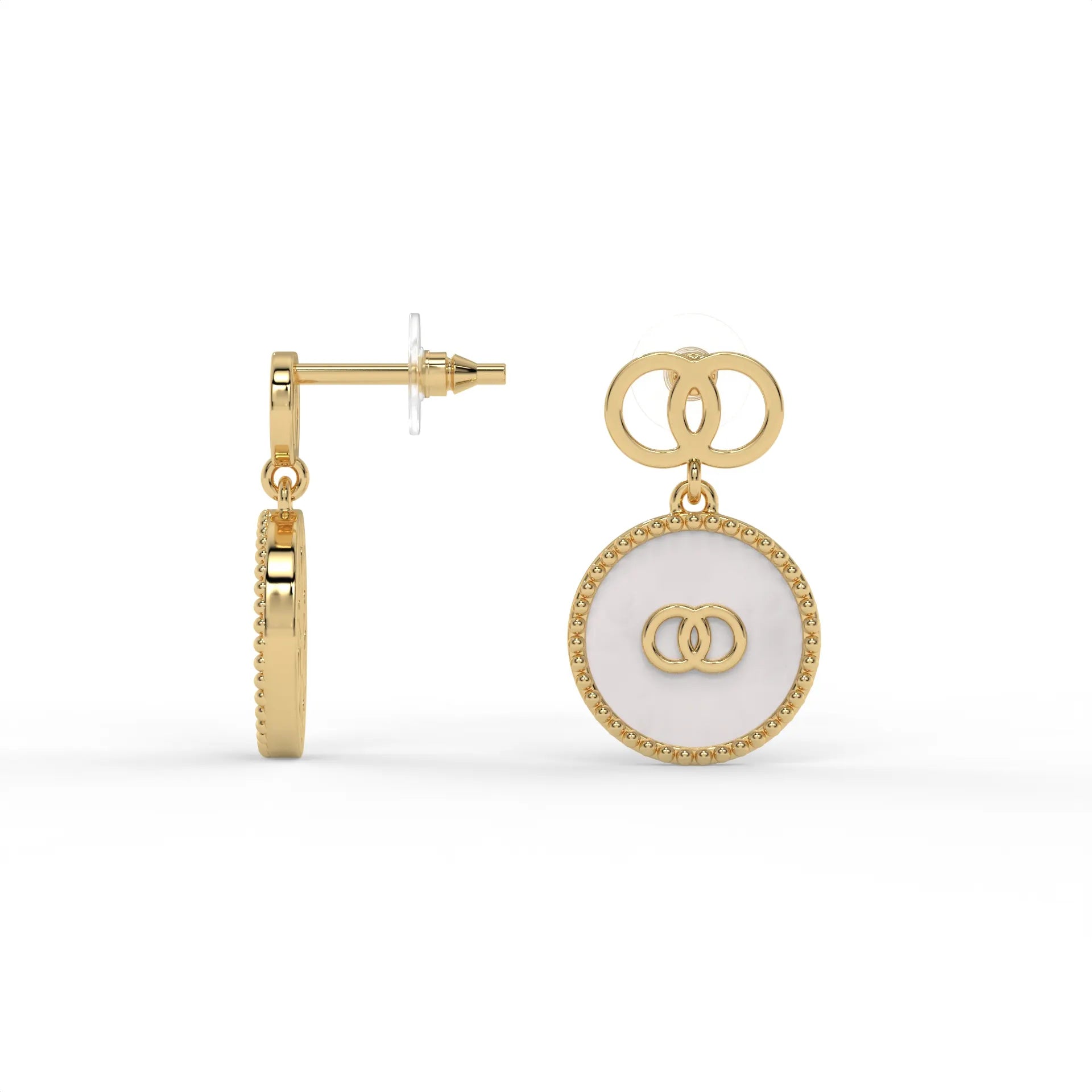 Mother of Pearl Emblem Earrings Gold