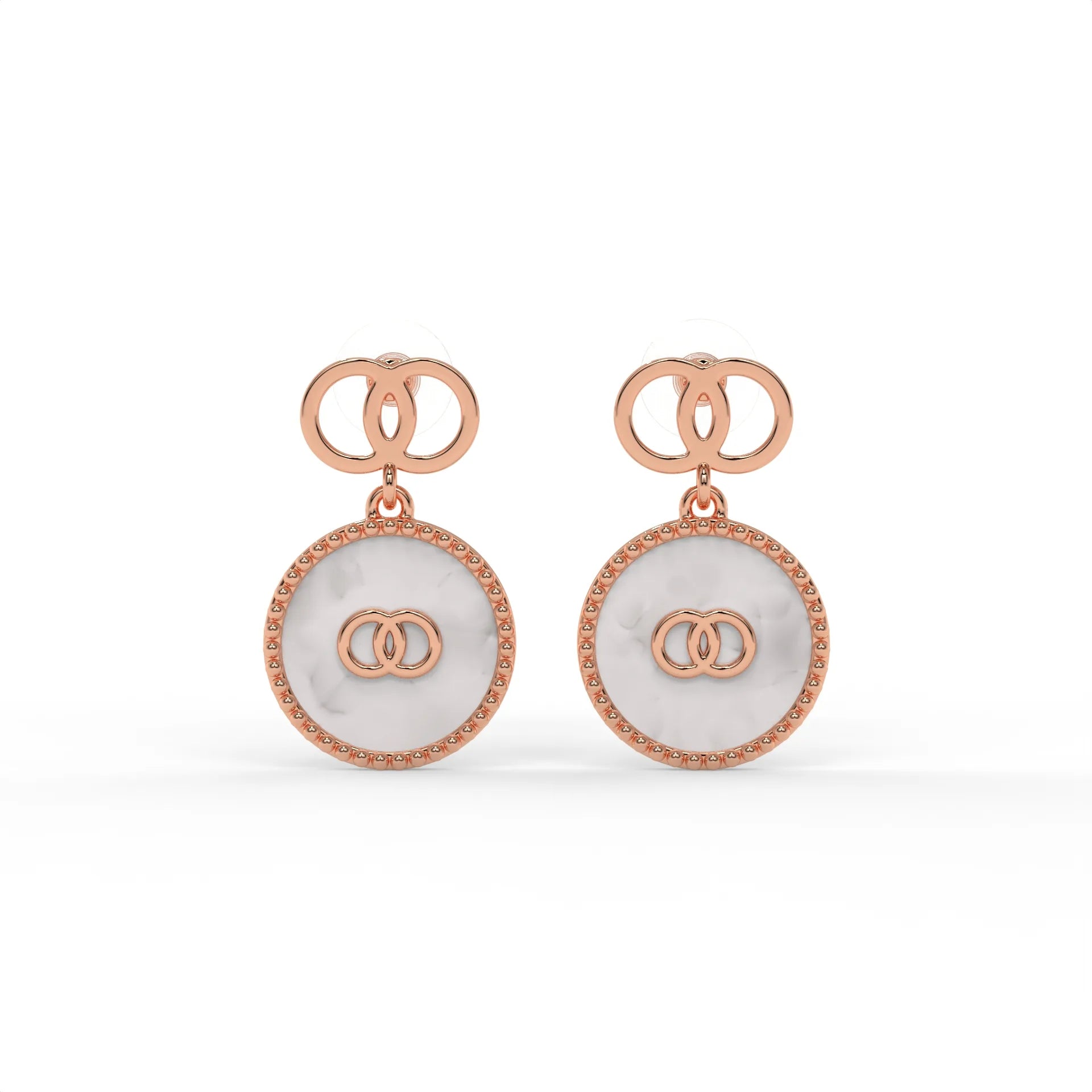 Mother of Pearl Emblem Earrings Rose Gold