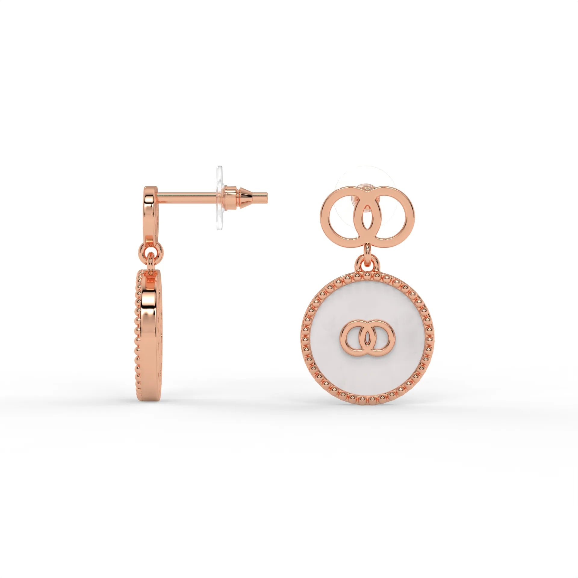 Mother of Pearl Emblem Earrings Rose Gold