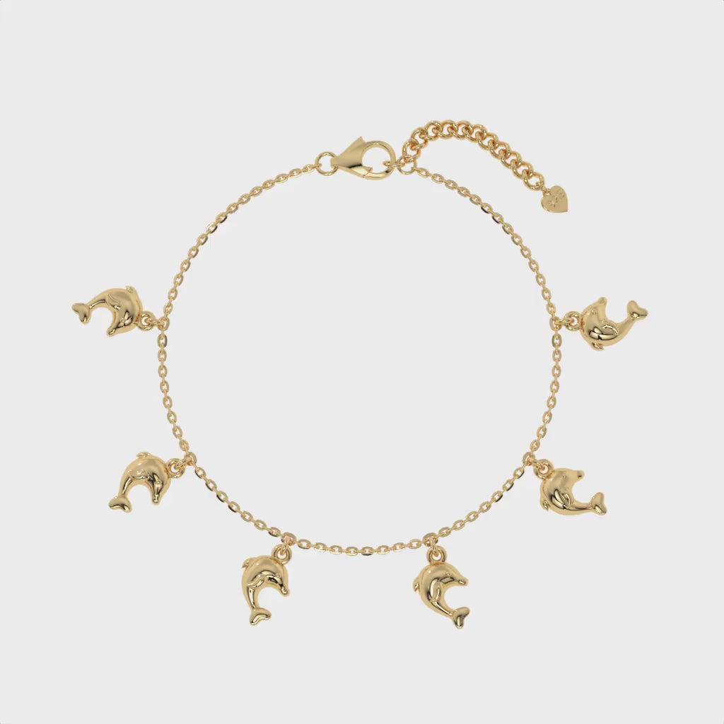 Dancing Dolphins Charm Bracelet Gold
