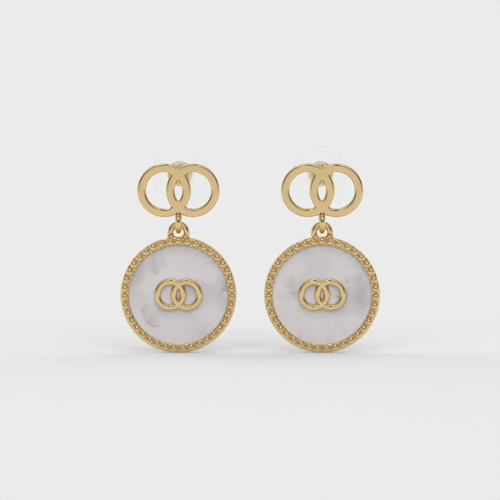 Mother of Pearl Emblem Earrings Gold