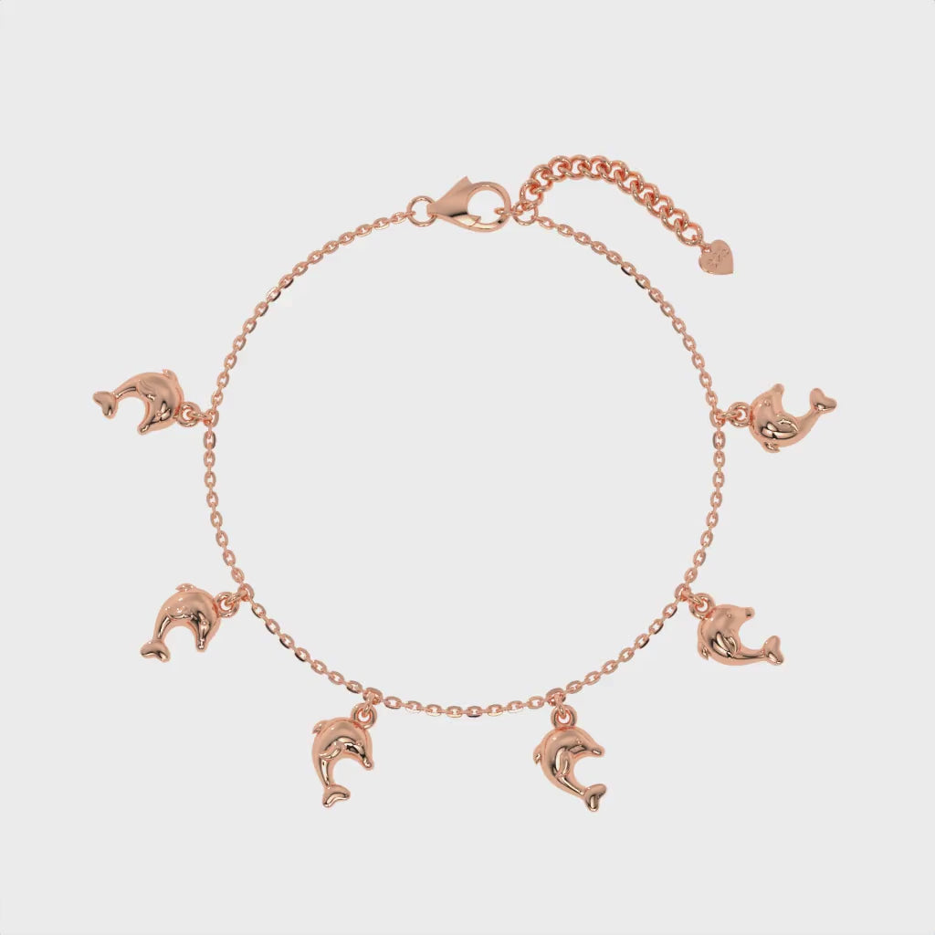 Dancing Dolphins Charm Bracelet Rose Gold