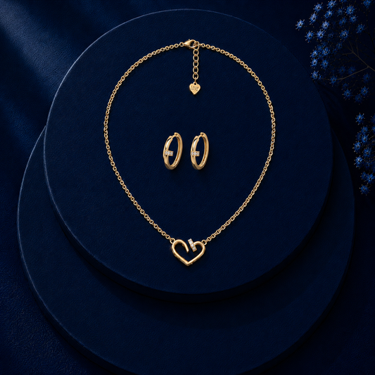 The Cupid Nail Pendant & Earring Set Gold