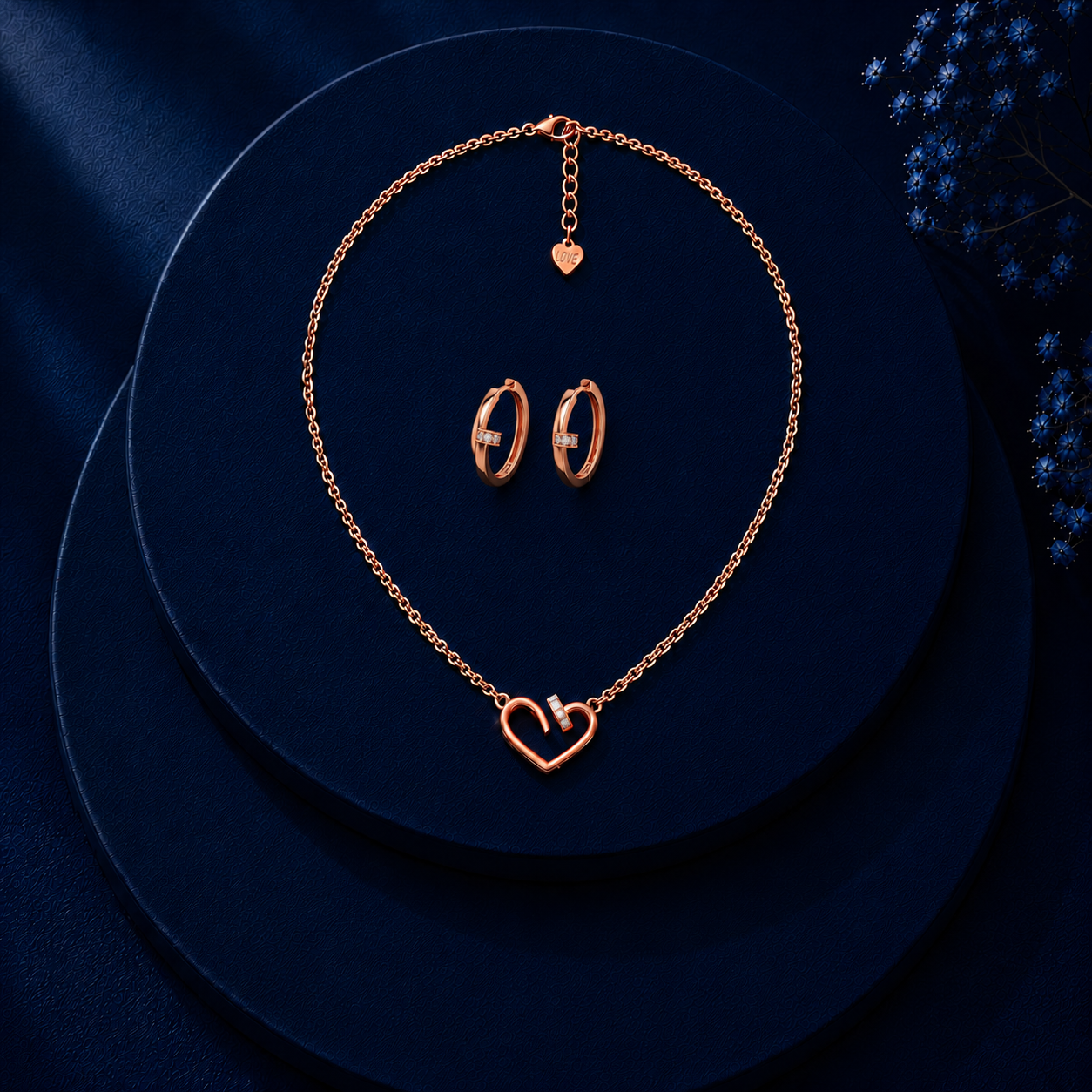 The Cupid Nail Pendant & Earring Set Rose Gold