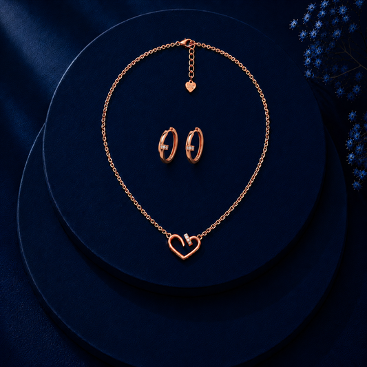 The Cupid Nail Pendant & Earring Set Rose Gold