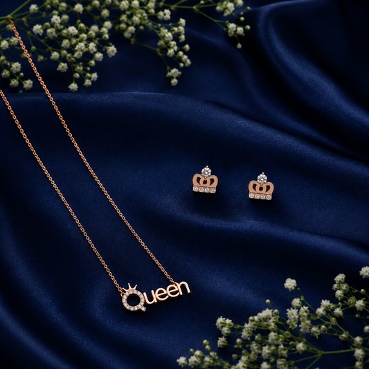The Queen Pendant & Earring Set Rose Gold